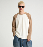 White & Brown Raglan oversized Full Sleeve Waffle T-Shirt