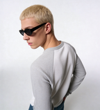 White & Nickel Grey Raglan oversized Full Sleeve Waffle T-Shirt