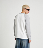 White & Nickel Grey Raglan oversized Full Sleeve Waffle T-Shirt