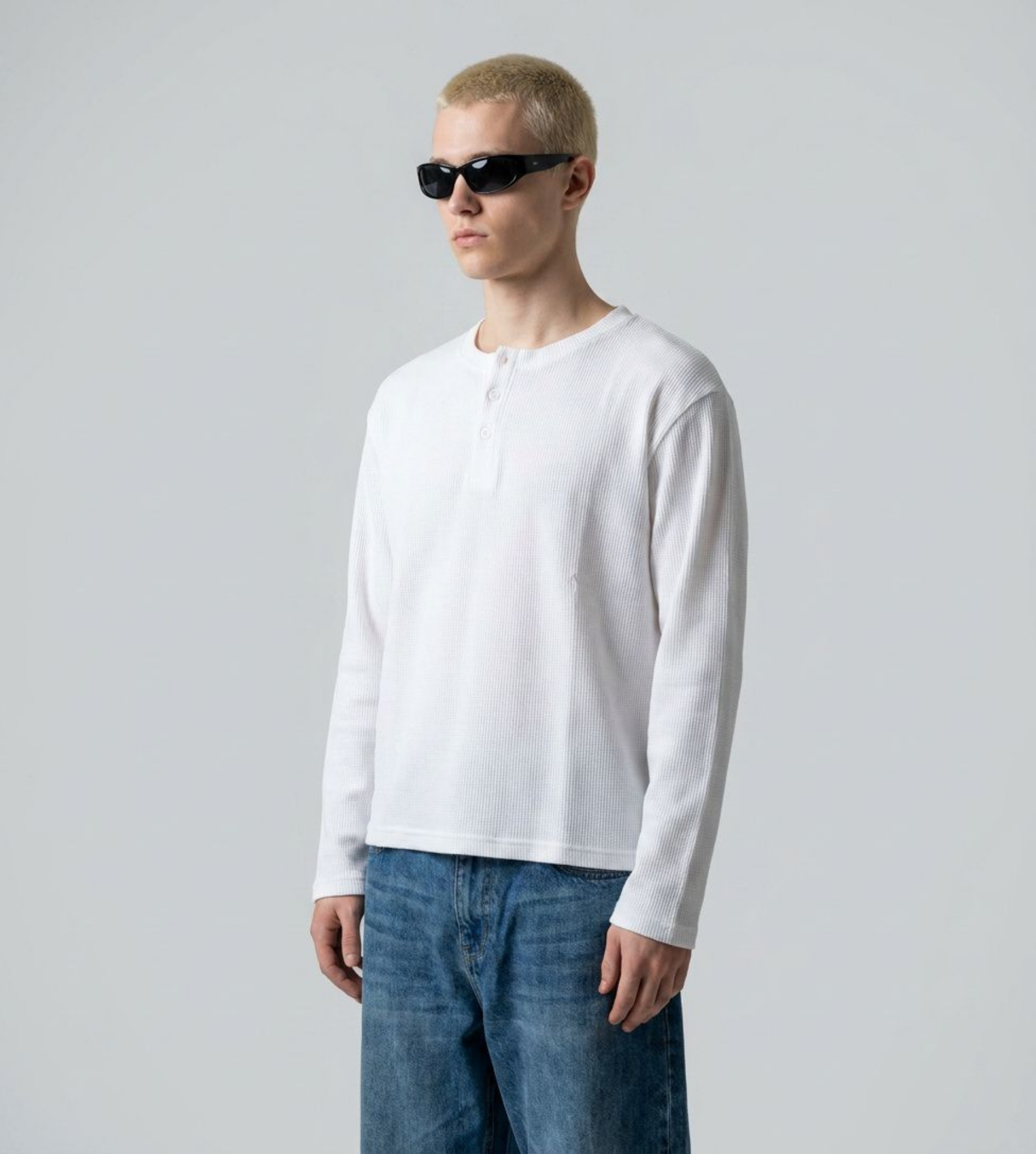 White henley oversized waffle t-shirt