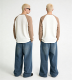 White & Brown Raglan oversized Full Sleeve Waffle T-Shirt