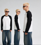 White Black Raglan oversized Full Sleeve Waffle T-Shirt