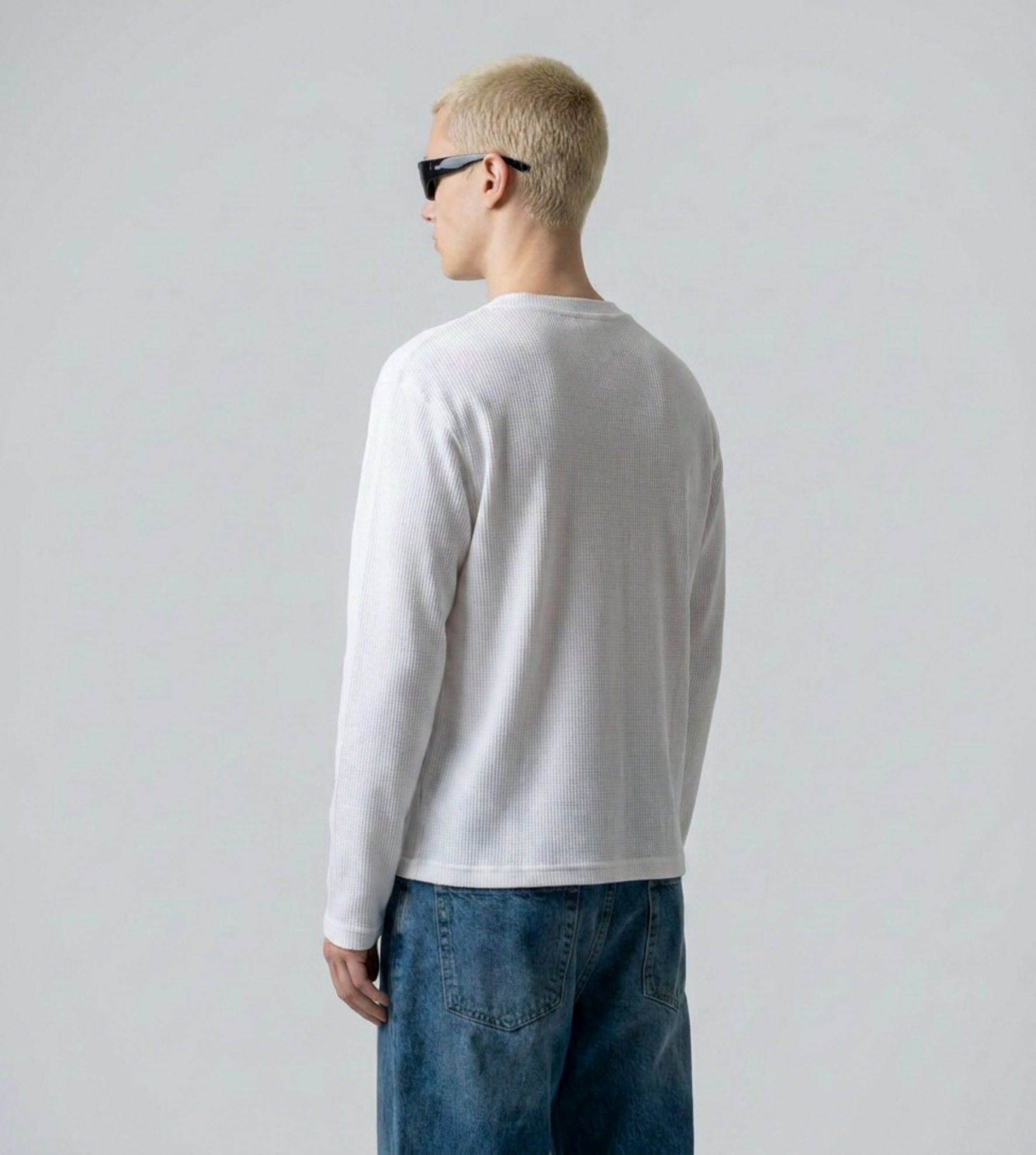 White henley oversized waffle t-shirt