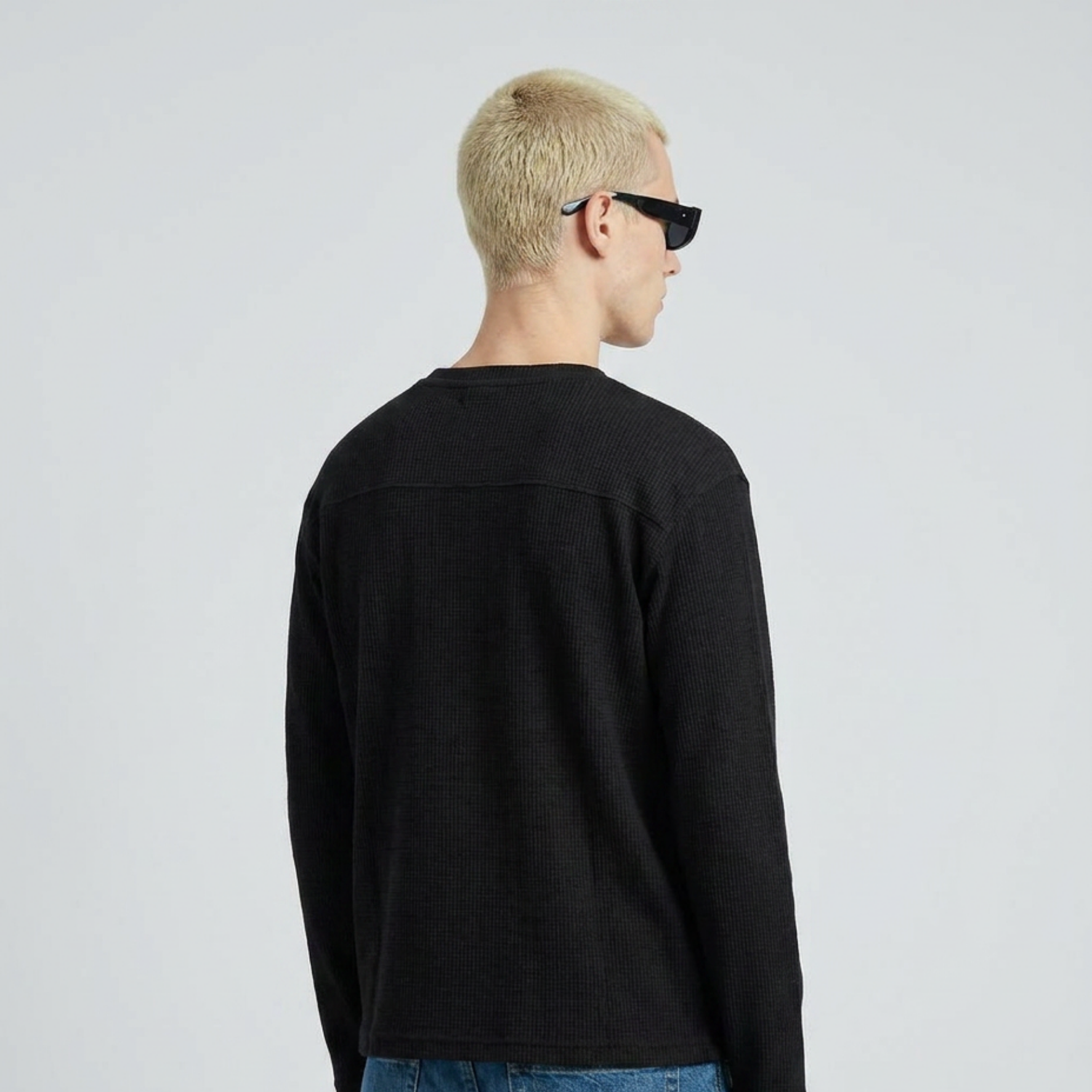 Black henley oversized waffle t-shirt