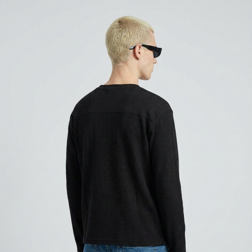 Black henley oversized waffle t-shirt