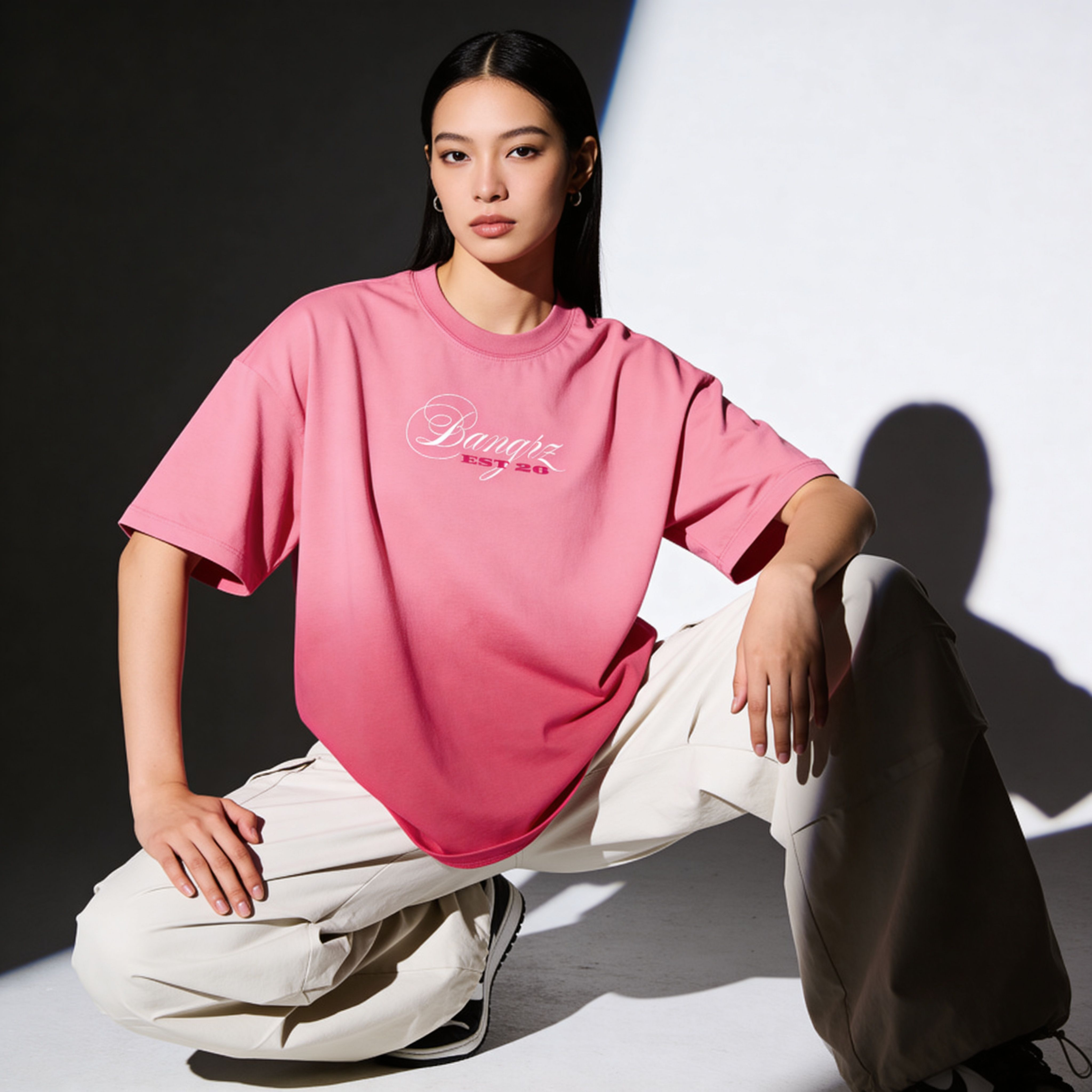 Pink sunfade ombre wash boxy fit t-shirt